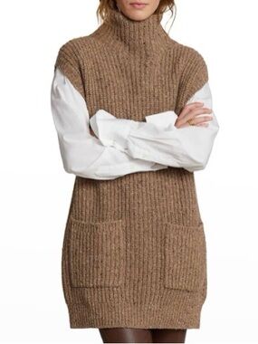 Polo Ralph Lauren Wool Blend Tan Tunic Sweater with Pockets.  Size Small.